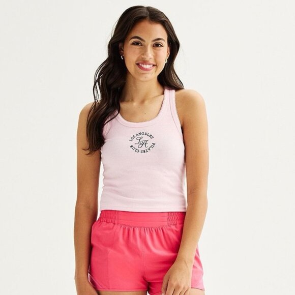 Tops - White pink Los Angeles Pilates Club Sleeveless Ribbed Tank Top